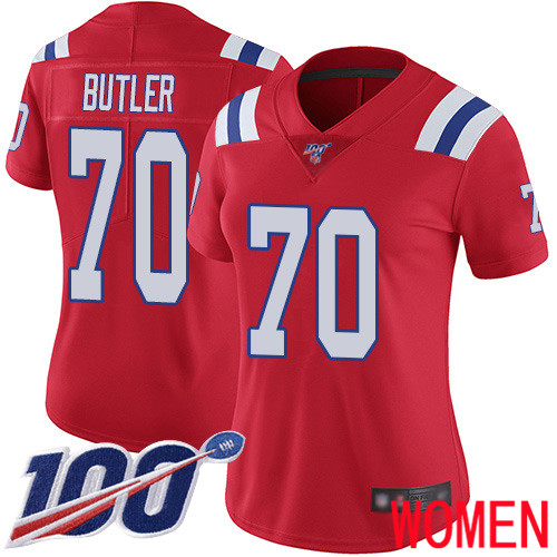 New England Patriots Football #70 100th Season Limited Red Women Adam Butler Alternate NFL Jersey